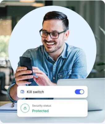 Man using NordVPN kill switch feature.