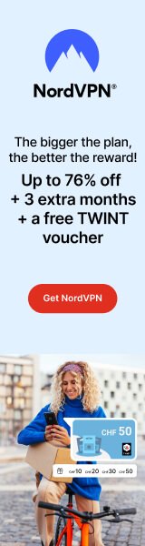 NordVPN offering 76% off and TWINT voucher in Switzerland.