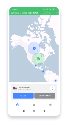 NordVPN Android Application Connected to the US.