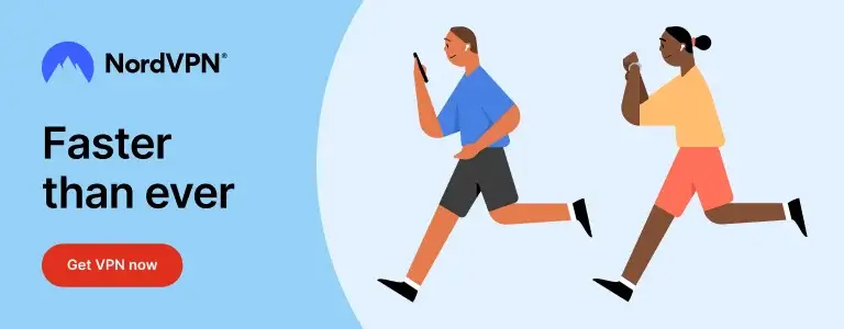 NordVPN promotional banner showing two people running.