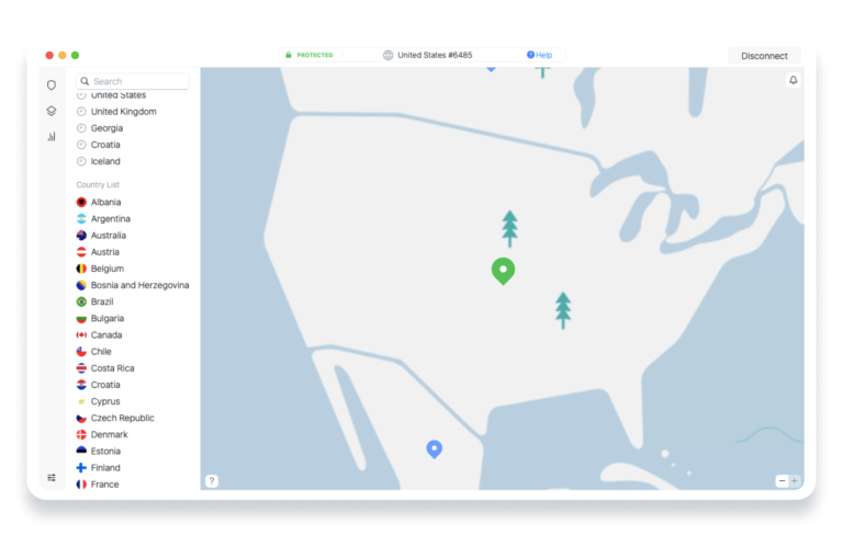 NordVPN macOS Client Connected to the US.