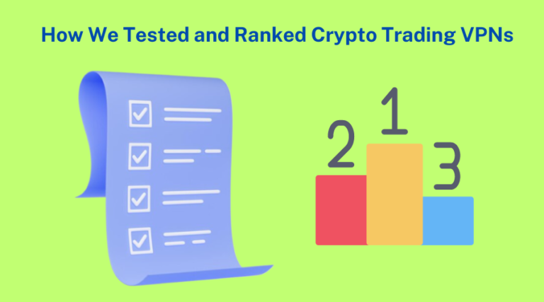 Checklist and a podium with ranked positions, symbolizing the testing and ranking of VPNs for crypto trading.