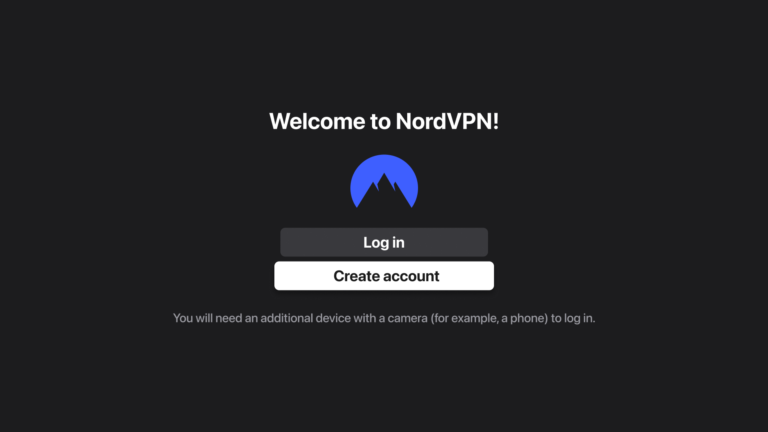 NordVPN login screen on Apple TV