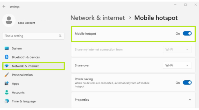 Enable mobile hotspot on Windows for Apple TV VPN.