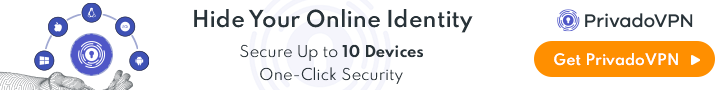 PrivadoVPN banner promoting online identity protection.