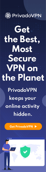 PrivadoVPN promotional banner, emphasizing security and privacy for crypto traders.